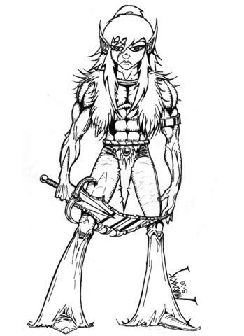 Warrior Elf Coloring Page